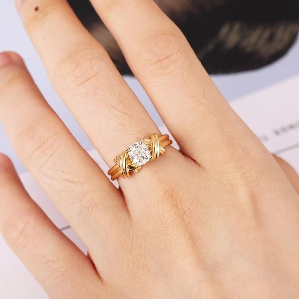 Luxury Wedding Engagement Rings for Women Gold Color Classic Cubic Zirconia Ring Valentines Day Gift Jewelry Anillos Mujer Boho