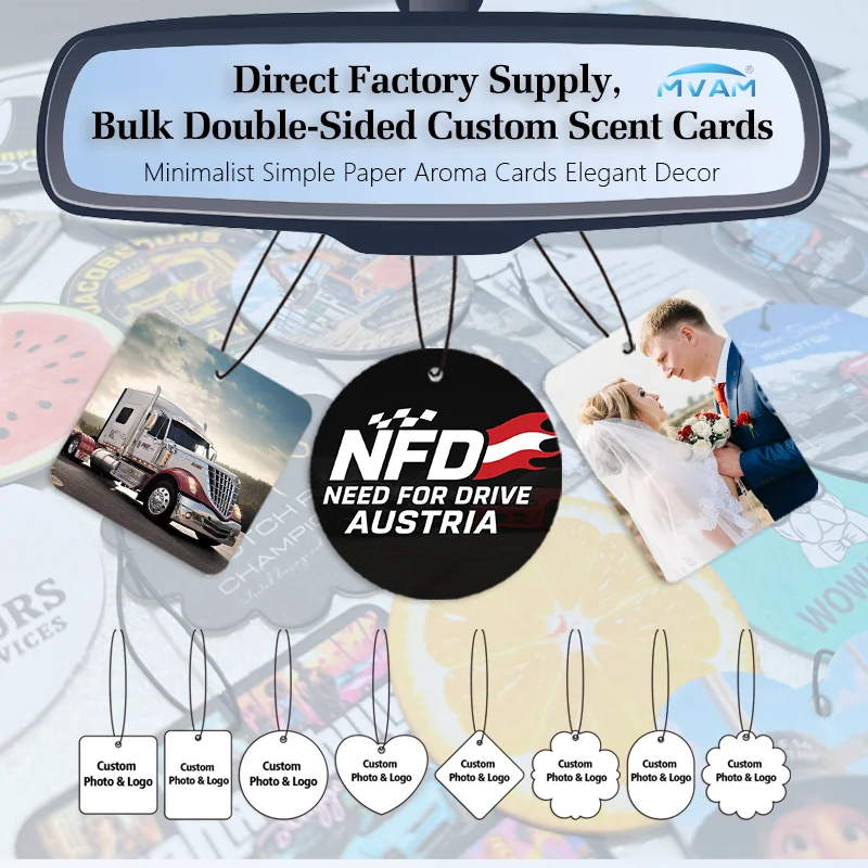 

100Pcs Personalized Custom Car Air Freshener Paper Cards Double Sided Different Images Custom Logo Hanging Auto Aroma Scent Tabl