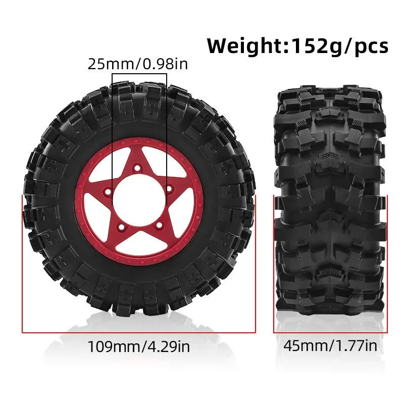 Pneu de camion de parcours court 109mm 1/10, 4 pièces, avec roue hexagonale de 12mm 14mm 17mm pour voiture Trxs Slash ARRMA SENTON RC