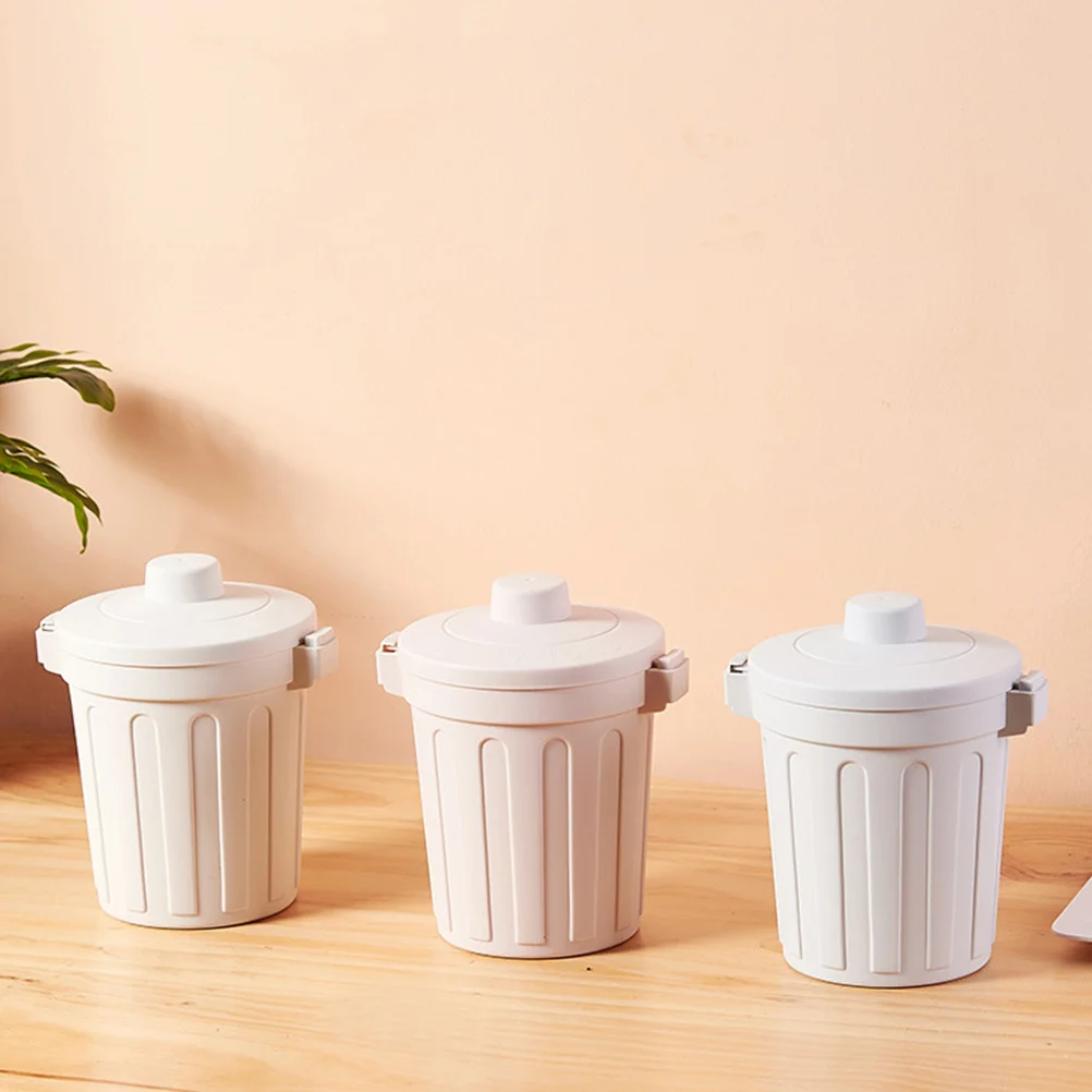 

Light Grey Flip-Top Plastic Trash Can Desktop Mini Garbage Container for Home Kitchen Cabinet Doors Drawers Desk Storage