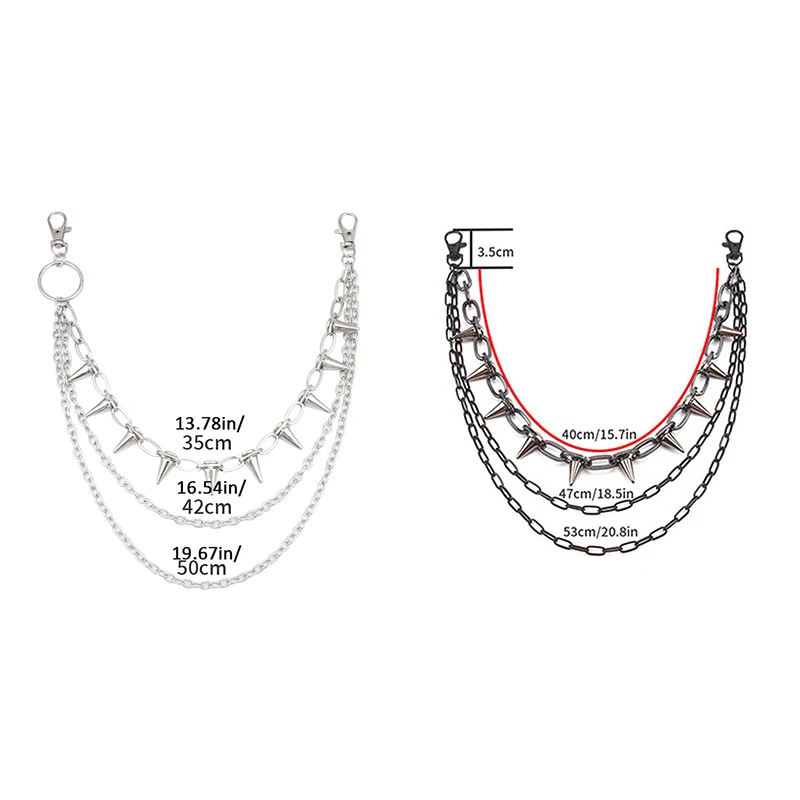 Hip-hop punk metal rebites calças corrente multi-camada cintura corrente vestir-se calças cem para homens mulheres cintura corrente jóias