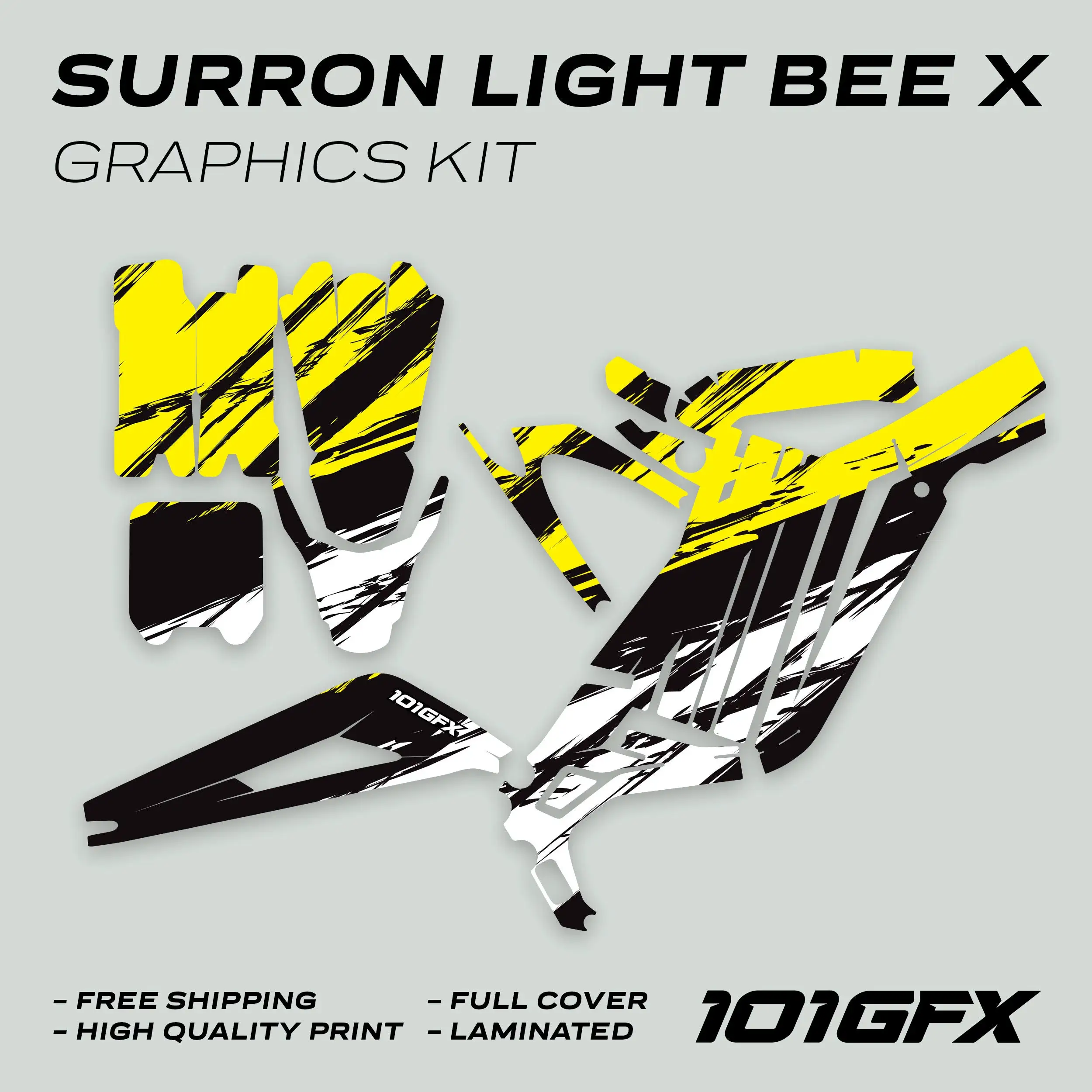 Graphics Kit SLICE BLACK YELLOW Stickers Grunge Scratch Style Laminated  L1E eBike Emoto For Surron Light Bee X