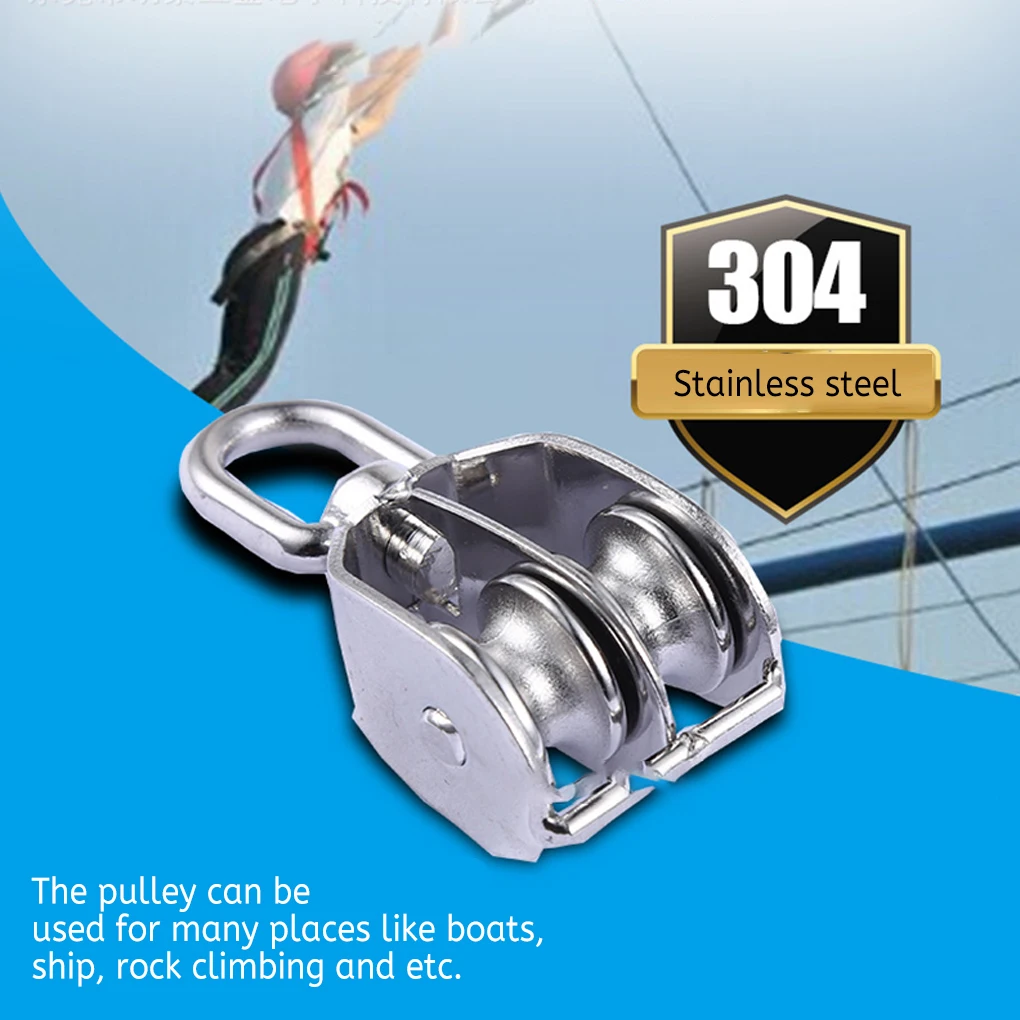 

Stainless Steel Pulley Portable Detachable Dual Wheels Polished Anti-corrosive Boats Rock Climbing Lifting Wheel M75