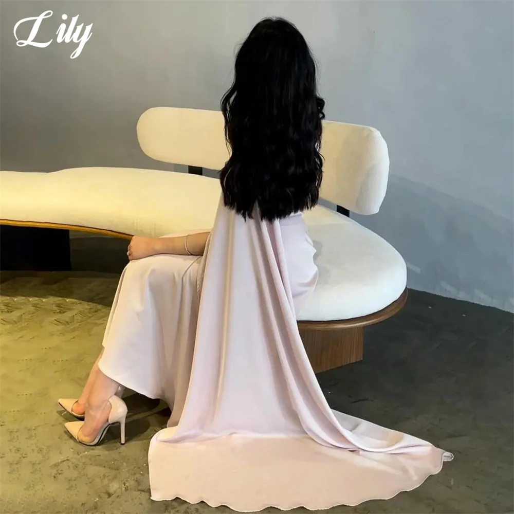 Lily Pink Ankle Length Prom Dress Elegant Square Collar Celebrity Dress Stain Full Sleeves Women's Formal Gown 프롬 드레스 Customized