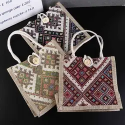 Embroidery Ethnic Style Canvas Bag Large Capacity Portable Printing Cloth Lunch Bag Storage Bag Print Linen Handbag Children