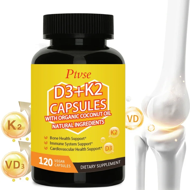 Capsules de vitamine K2 D3 avec huile AMP biologique naturelle, supporte le calcium pour une santé plus forte de Sophia