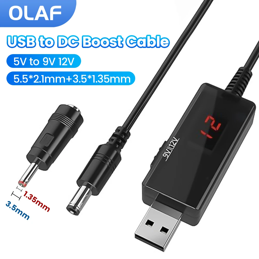 Olaf USB to DC Power Cable 5V To 9V/12V Digital Boost Converter USB to DC Jack Charging Cable For Wifi Router Mini Fan Speaker