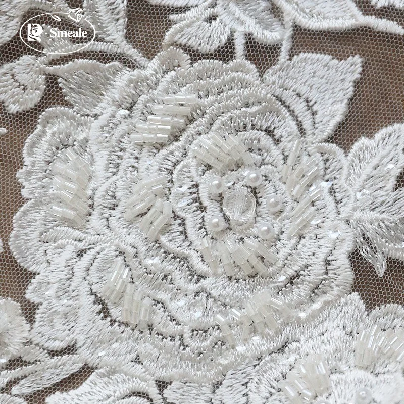 2024 Off White Big Flower Handmade Nail Bead Embroidery Lace Plant Flowers Handmade DIY Accessories for Wedding Dress Decoration