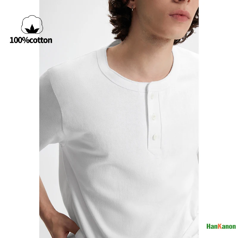 تي شيرت رجالي من القطن الثقيل برقبة هينلي 250 جرام بطبقة أساسية على الطراز الأمريكي غير الرسمي 100% قطن مسامي وماص للعرق