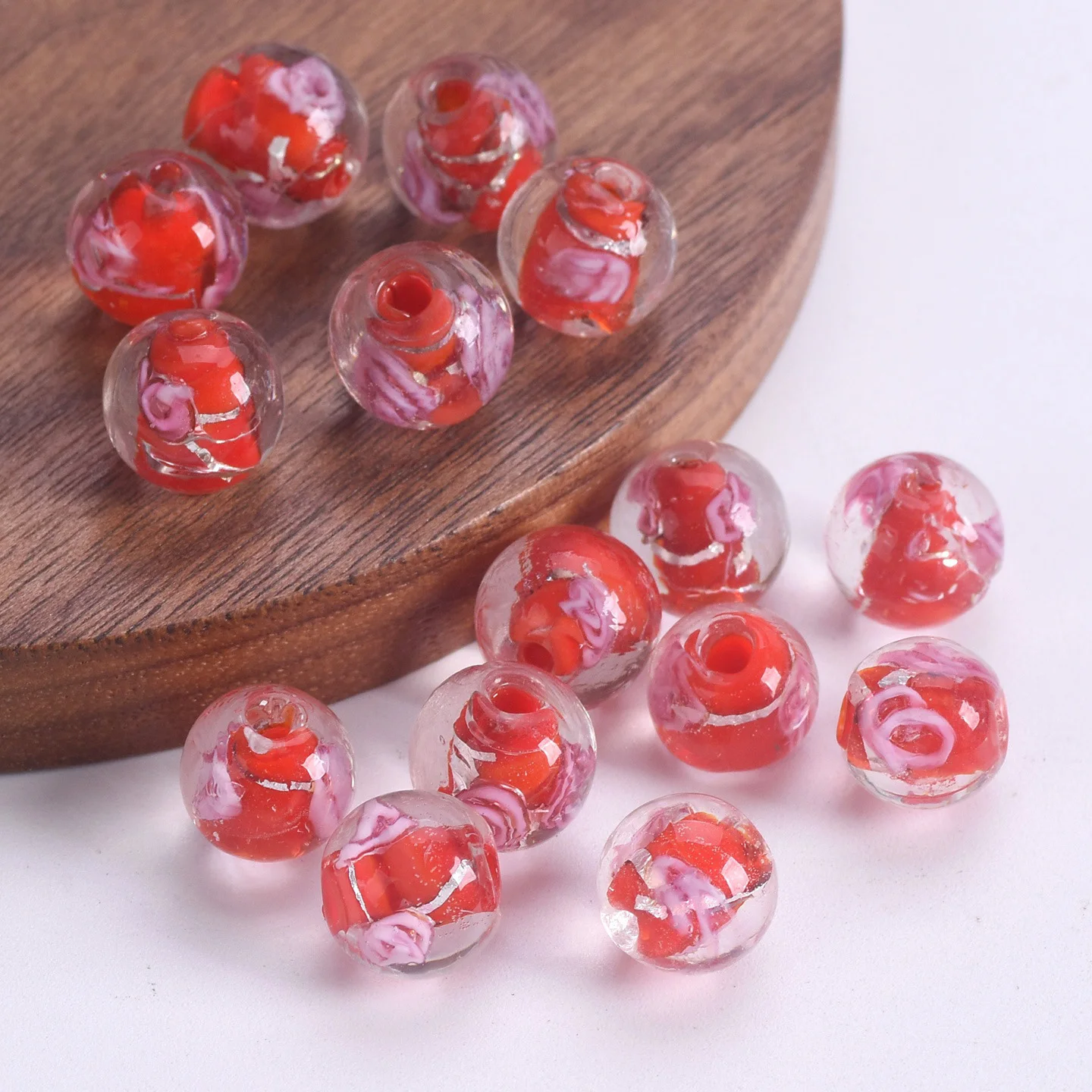 

20pcs Red Round 10mm Handmade Lampwork Glass Loose Beads For Jewelry Making DIY Crafts Findings