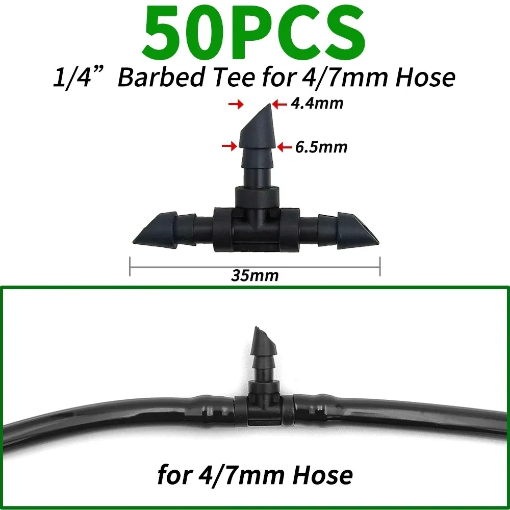 50pcs Barbed Connectors Irrigation Fittings Drip Irrigation Barbed Connectors 4/7mm Tubing Fittings for Flower Pot Garden Lawn