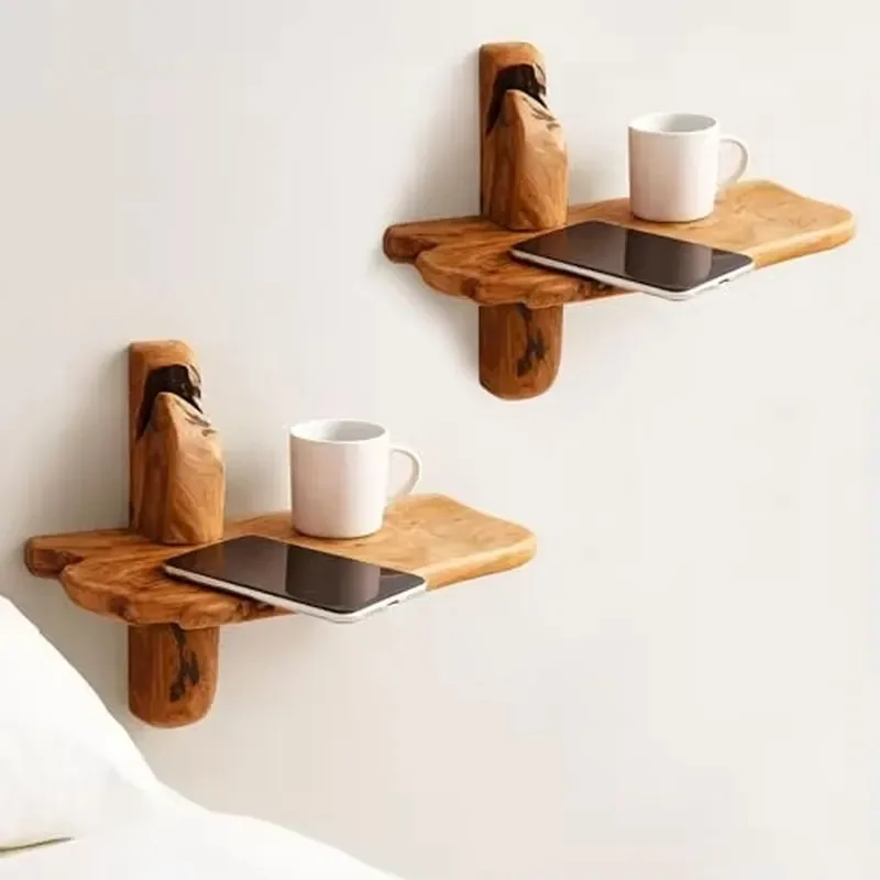 Unique Live Edge Wooden Wall Mounted Shelves Durable Floating Bedside Tables Handmade Root Cedar Floating Shelf Decor