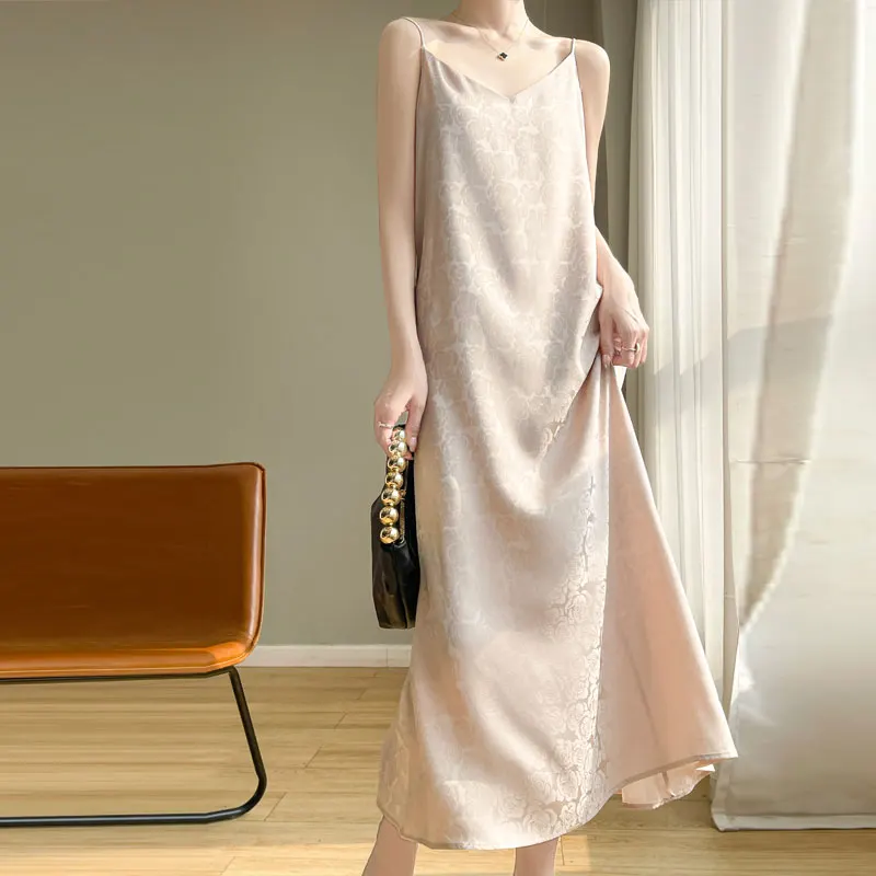 Summer New women's Dress With Suspenders Acetate Satin Long Skirt Is Fashionable And Feminine