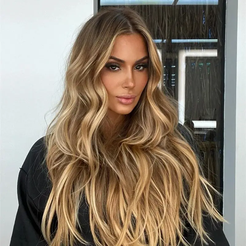 Soft Premium Glueless Wig 13x4 Ombre Caramel Blonde HD Invisible Synthetic Lace Front Wig for Women Ready To Ship 180% Density