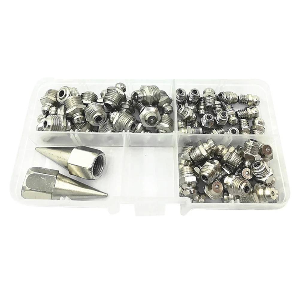 1 Juego de 1 Juego de Kit de ajuste de grasa, accesorios de grasa de ángulo surtido, boquilla de tornillo lubricante para mantenimiento de rodamientos con estuche de almacenamiento