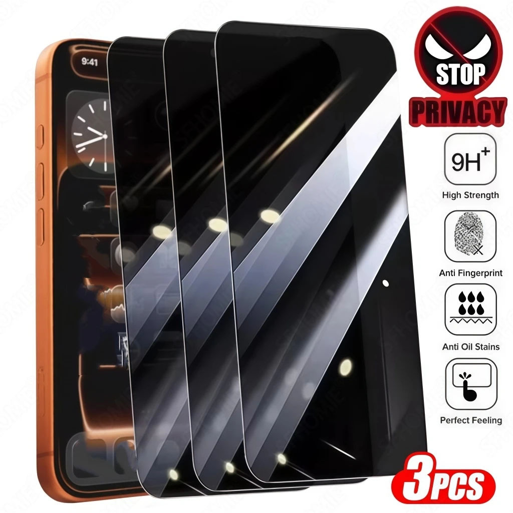 3 Stück Anti-Spion-Displayschutzfolie für iPhone 11 12 13 14 15 16 17 Pro Max 14 15 16 Plus 16e 17 Luft-Schutzfolie aus gehärtetem Glas