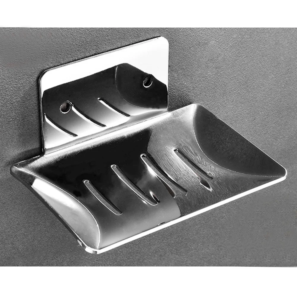 

Stainless Steel Soap Dish Holder Basket Drainable Design Space Saving Shelf for Kitchen Bathroom Modern Punch Free