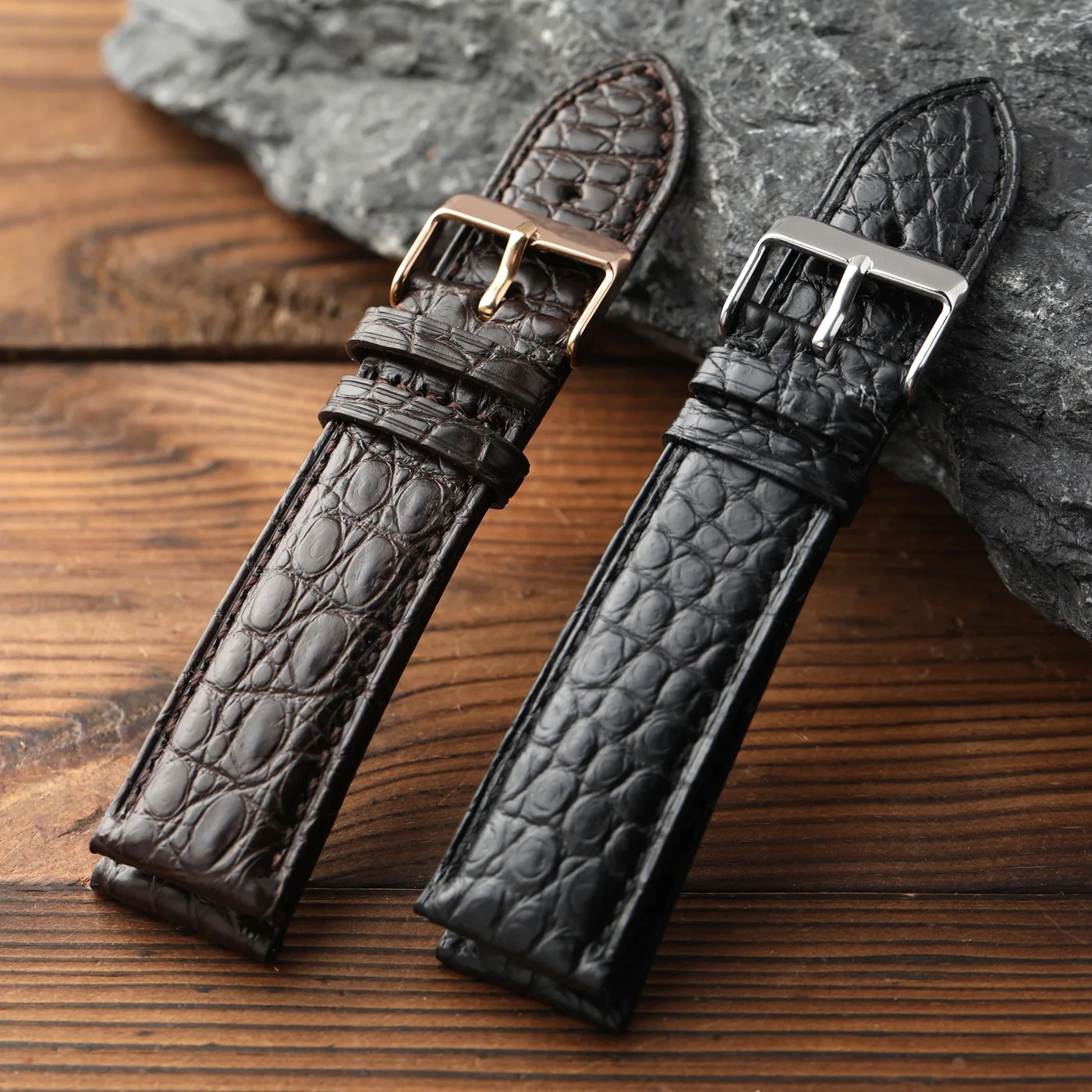 Handmade Black Brown Crocodile Leather Strap, 18 20 22MM Garden Pattern Retro Soft Leather Strap, S/M Size Watchband