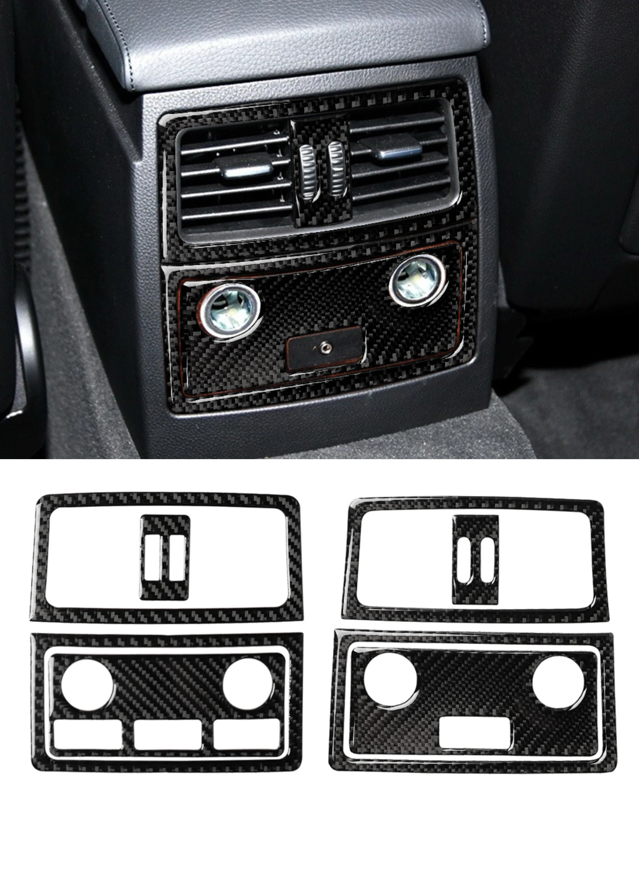 

For BMW 5 Series E60 E61 04 - 10Car Interior Rear Air Condition Outlet Panel Cigarette Lighter Frame Cover Trim Carbon Fiber