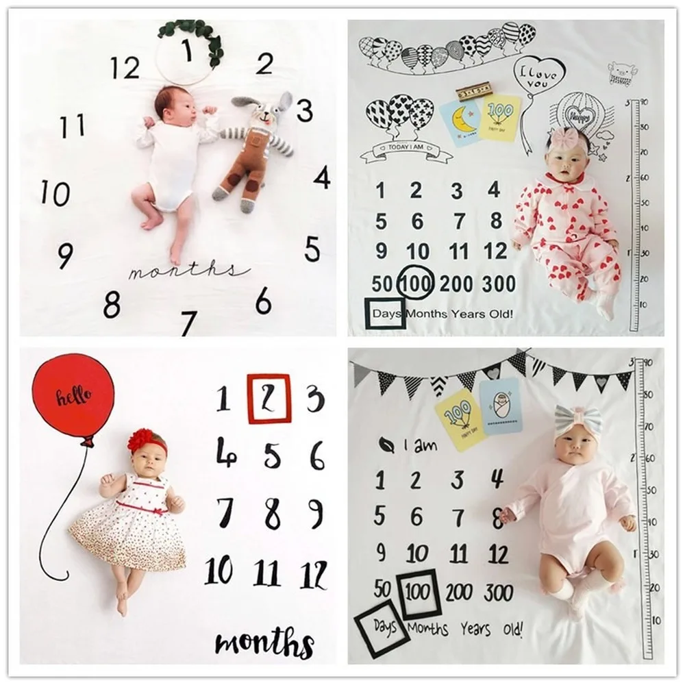100*100cm Newborn baby Monthly Growth Milestone Blanket Photography Props Background Cloth Commemorate Rug