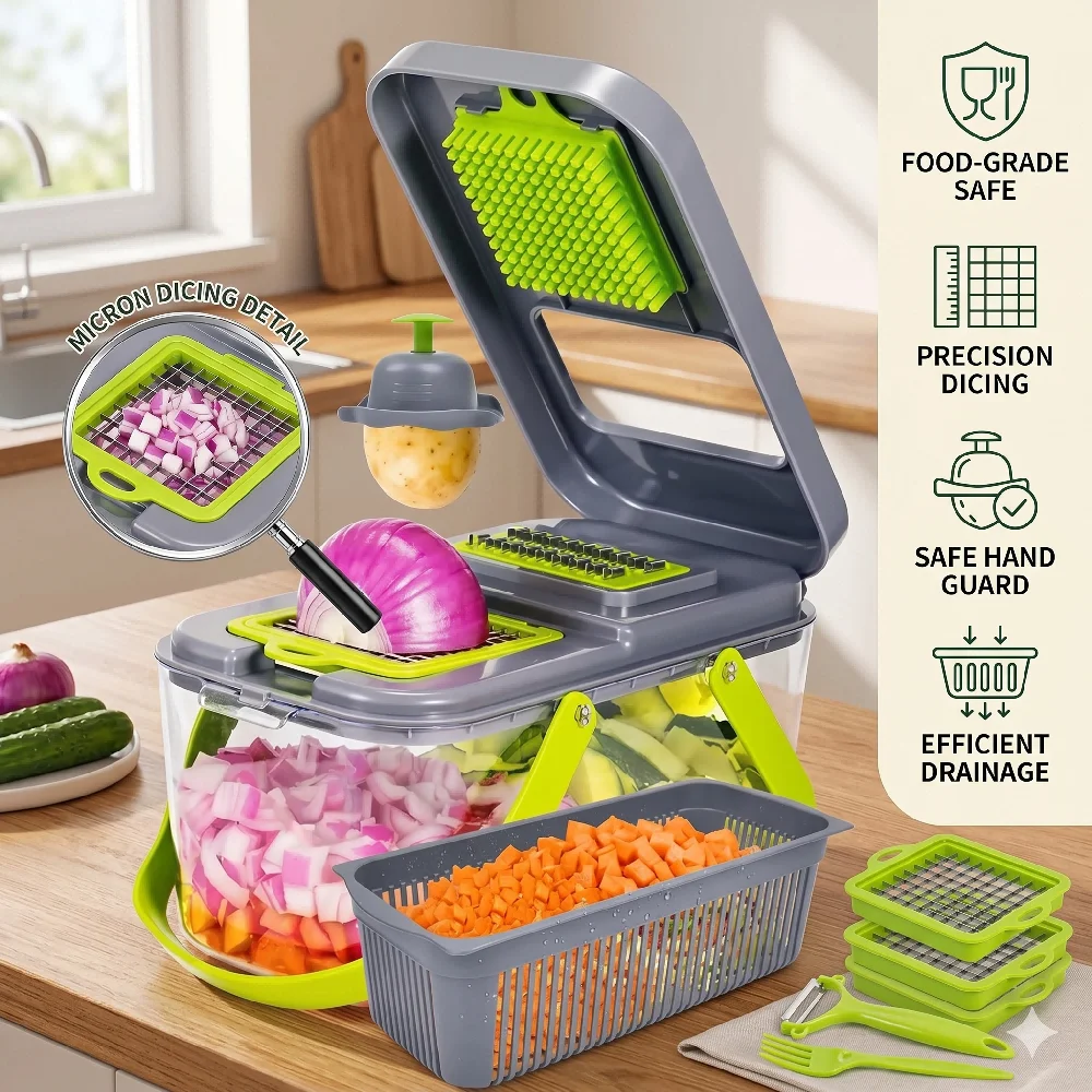 

22 in 1 Vegetable Chopper Mandoline Vegetable Slicer Dicer with 13 Stainless Steel Blades Veggie Mandoline Slicer Food Chopper