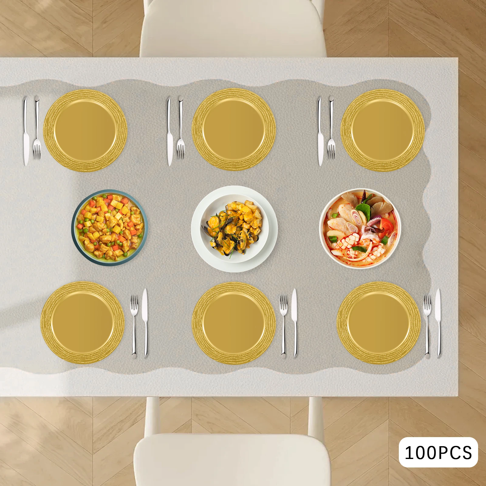 

100 шт., Золотая ПП 37*33*33 см, десертная тарелка с узором горькой тыквы, противоскользящая декоративная тарелка, ретро тарелка