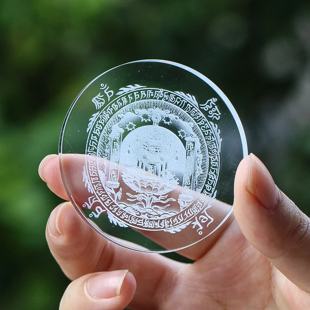 

55MM Crystal Enclosed Buddha Tower Rune Feng Shui Ornament Dharani Mantras Sutra Laser Engraved Talisman Desktop Decoration