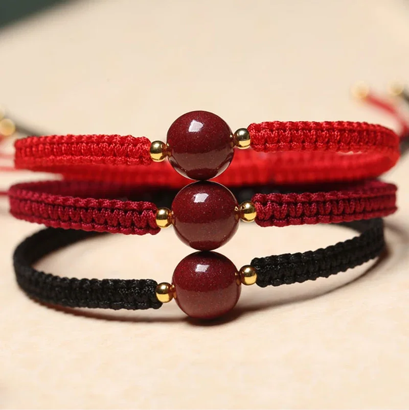 

Chinese Red Bracelet Natural Stone Cinnabar Friendship Rope Lucky Chain Couple Bracelet For Men Women Amulet Braided Rope Gifts