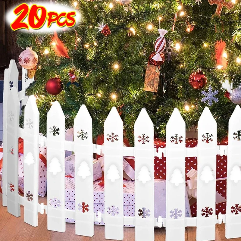 5/20PCS Christmas Fence Decor White Plastic Xmas Tree Hedge Ornaments DIY Indoor Garden Courtyard Decoration Lawn Border Fence