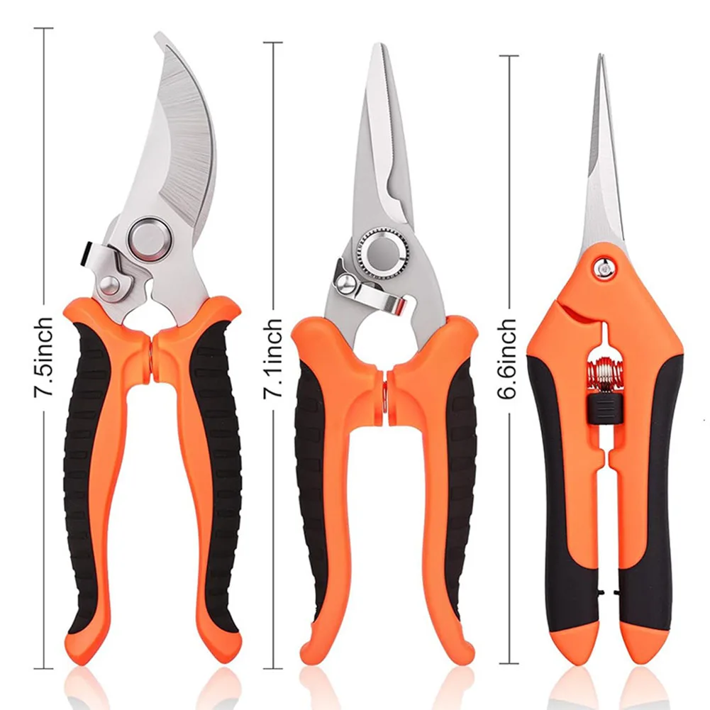 3Pcs Handheld Clippers Stainless Steel Plants Trimming Scissor Multifunction for Harvesting Picking Indoor Outdoor Greenhouse