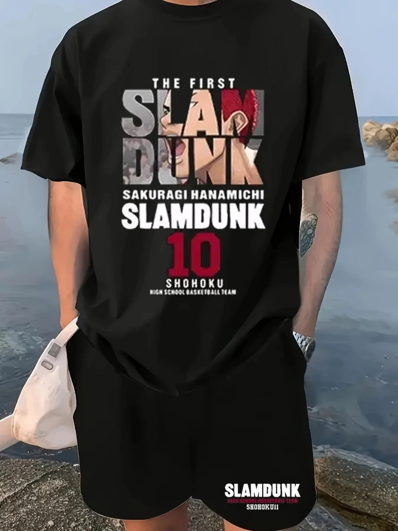 

2025 аниме SIam Dunk футболка с принтом, шорты из двух предметов, мужские свободные японские хлопковые повседневные спортивные мужские брюки в стиле Харадзюку, спортивные штаны