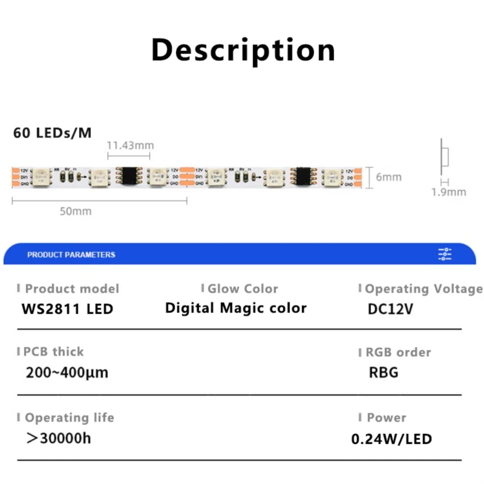 6mm Ultra wąski pasek LED WS2811 12V 60LEDs/M biały elastyczny FCB 5050 RGB magiczny kolor adresowalny podłużna lampa 2811 IC pikseli