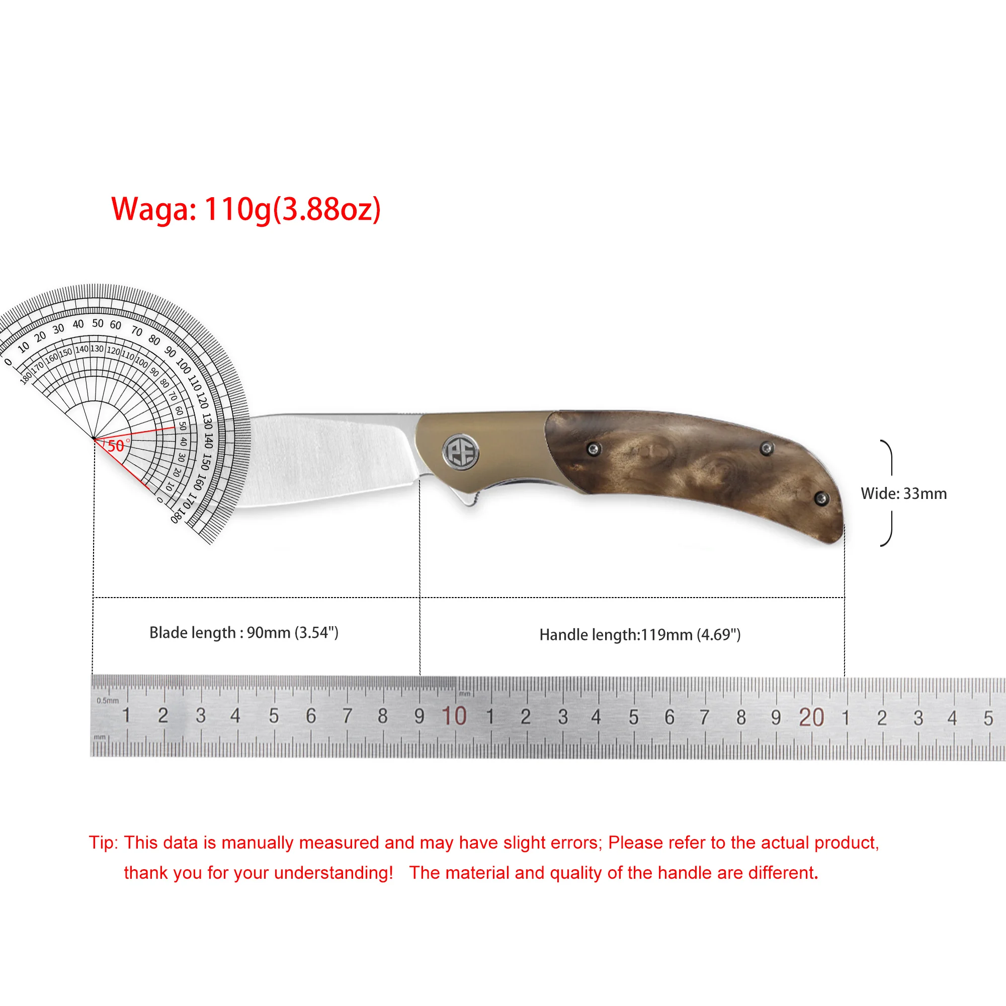 Petrified Fish PFP09 Folding Knife with Wooden Titanium Handle K110 Steel Pocket Knives Tactical Knife for Hunter EDC Hand Tool