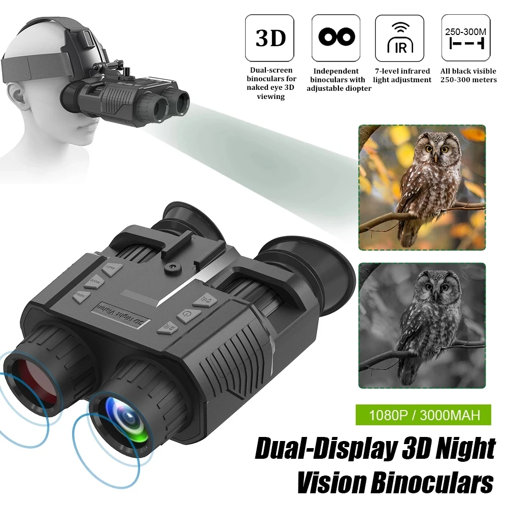 NV8000 Outdoor 3D Night Vision Binoculars 850nm Infrared 1080P 4X Digital Zoom Hunting Telescope Video Head Mount