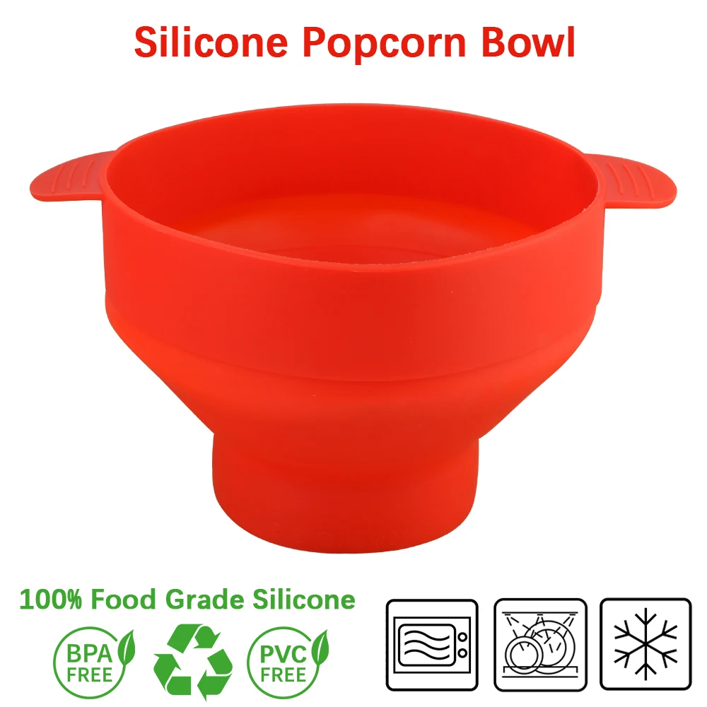 Folding Large Capacity with Lid DIY Silicone Foldable Popcorn Maker Bucket Bowl with Handle Microwave Popcorn Bowl