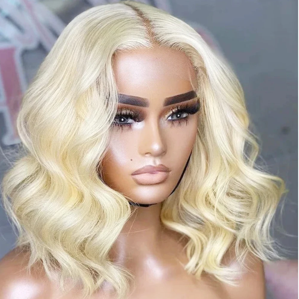 Wig Rambut Pirang Lace Front Lembut Preplucked 14 Inci 180 Density Lurus Sintetis Dengan Baby Hair Tanpa Lem Wig untuk Pemakaian Sehari-hari