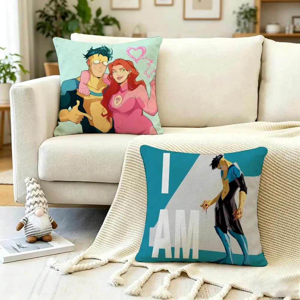 Anime Poster I-InvincibleS Cushion Cover Anti-dustmite Pillowcase Invisible zipper silky short plush Sofa cushion cover