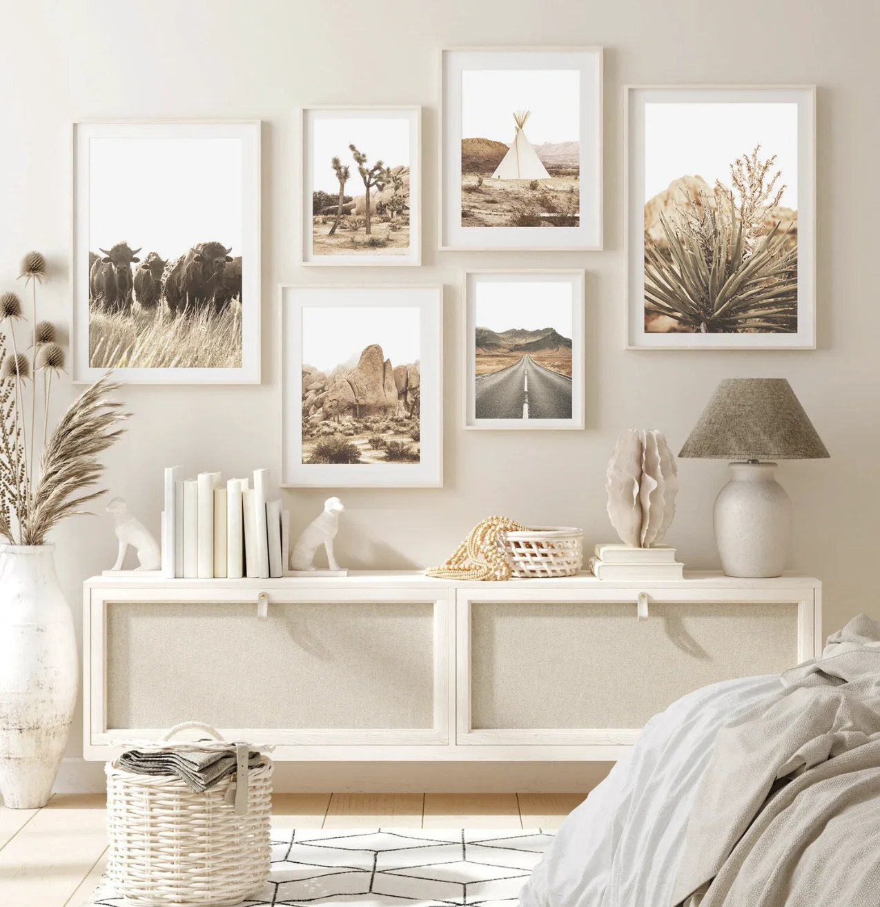 Retro Western Desert Scenery Canvas Wall Art Neutral Beige Living Room Bedroom Entryway Farmhouse Decor Home Ornament