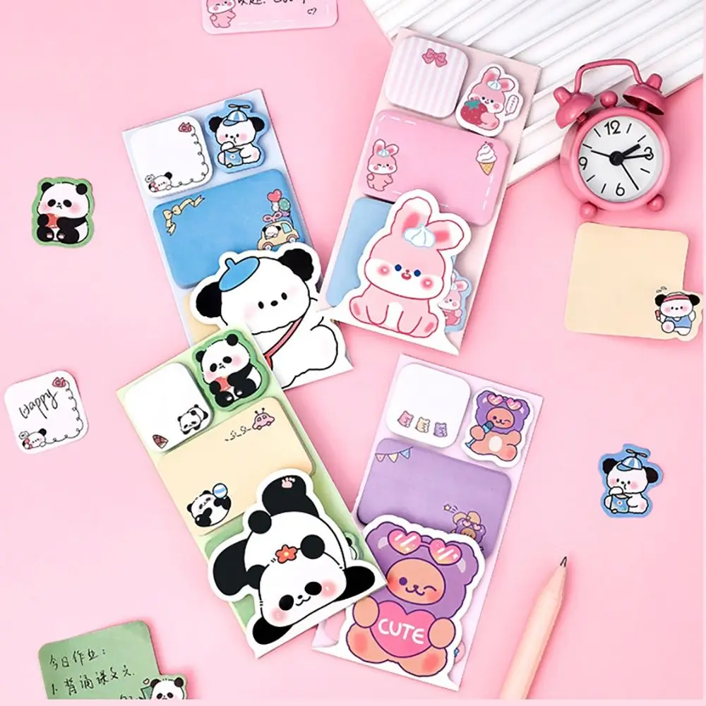 Cartoon Animals Memo Pad, Papelaria Kawaii Sticky Notes, 100 Folhas