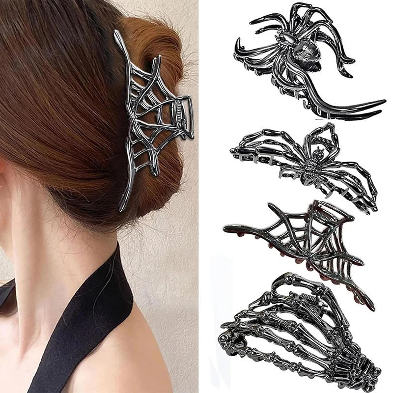 Punk Halloween Spider Skeleton Hand Hair Claw Clips for Women Metal Shark Clamp Gothic Crab Hair Accessories Girls Hairpin