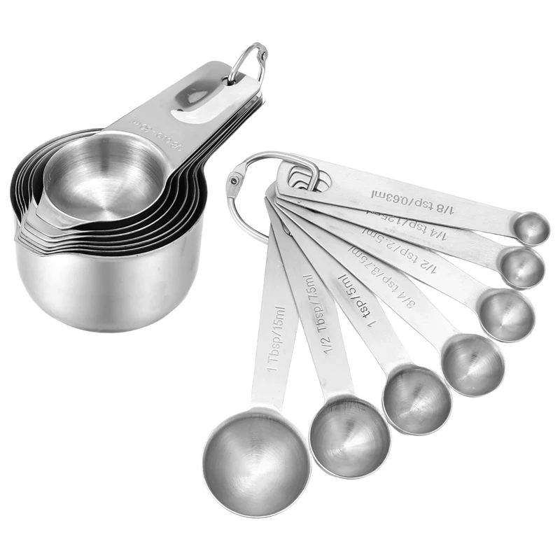 Hot Stainless Steel Measuring Cups And Spoons Set Of 14 Pieces,7 Nesting Cups And 7 Stackable Spoons Professional Portable