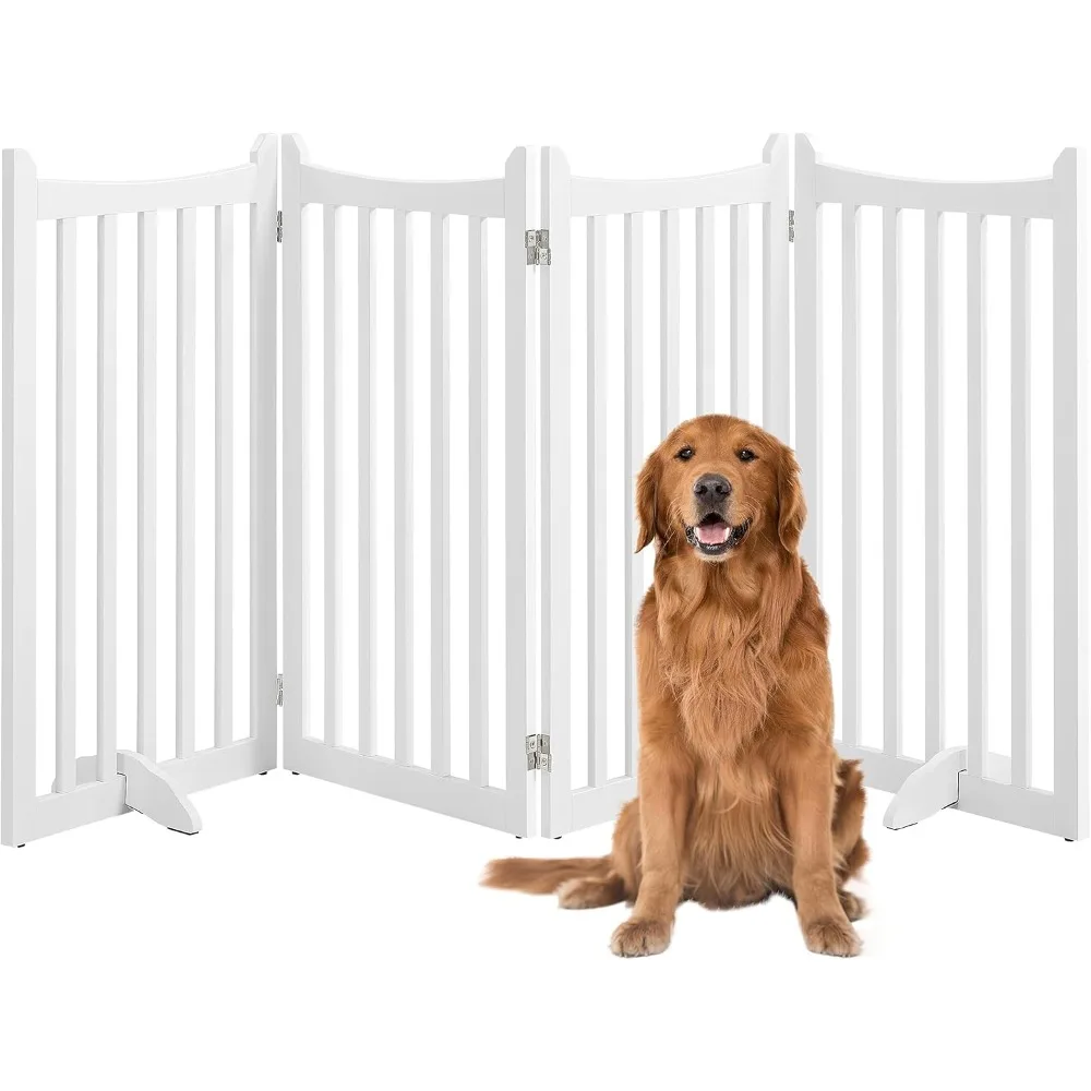 

36" H Extra Tall Freestanding Pet Gate 4-Panel Wooden Dog Fence with 2 Support Feet Folding Dog Gate for Indoor,Stairs, Doorways