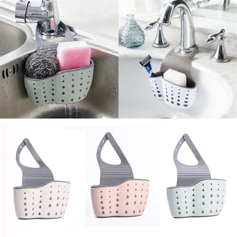 Kitchen Sink Storage Drain Basket Cleaning Sponge Draining Holder Rack Kitchen Hanging Sink Drains Storage Tools Sink Holders