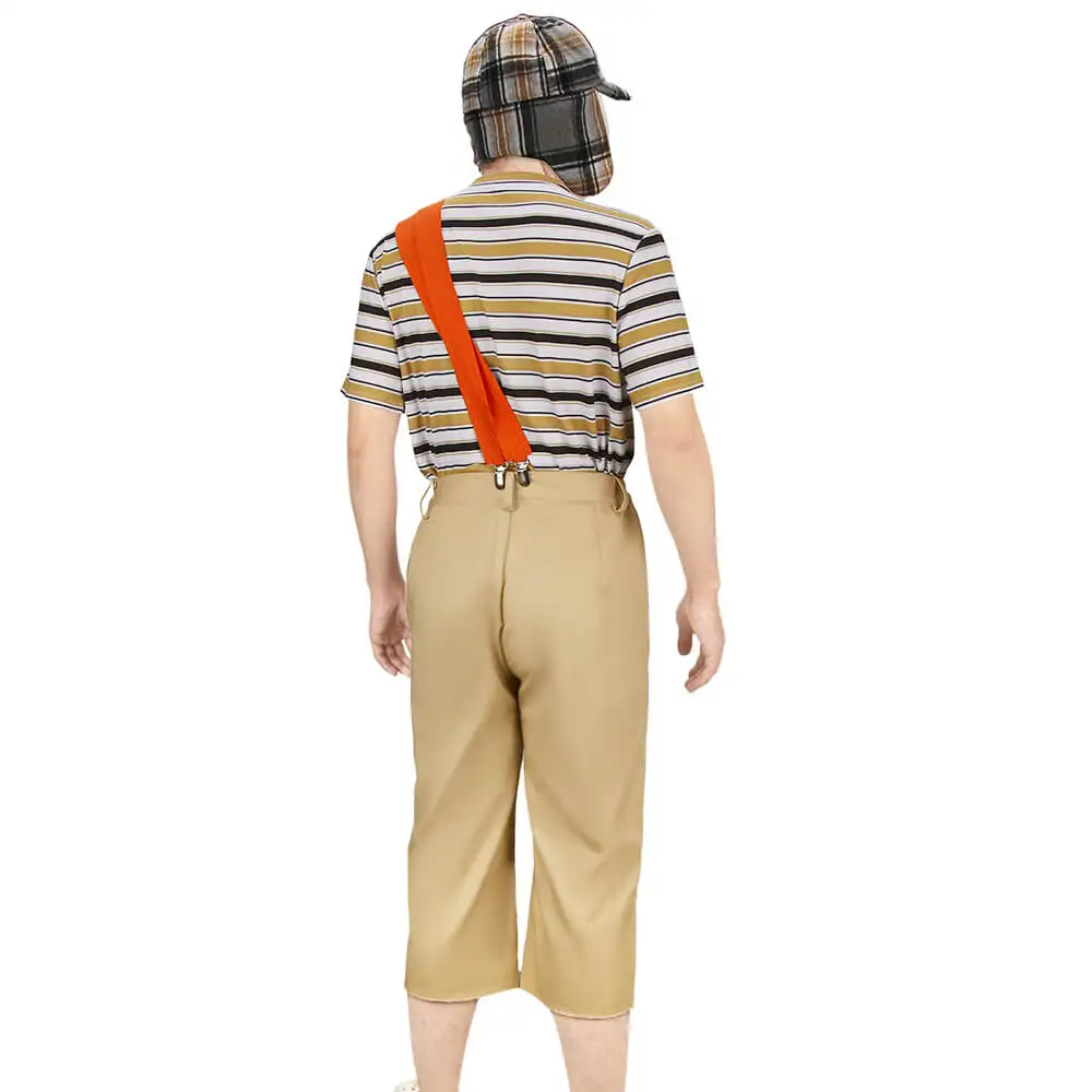 El Chavo Del Ocho Cosplay Costume For Men Mexican TV Series Theme Party Outfits T-Shirt Pants Straps Hat Takerlama