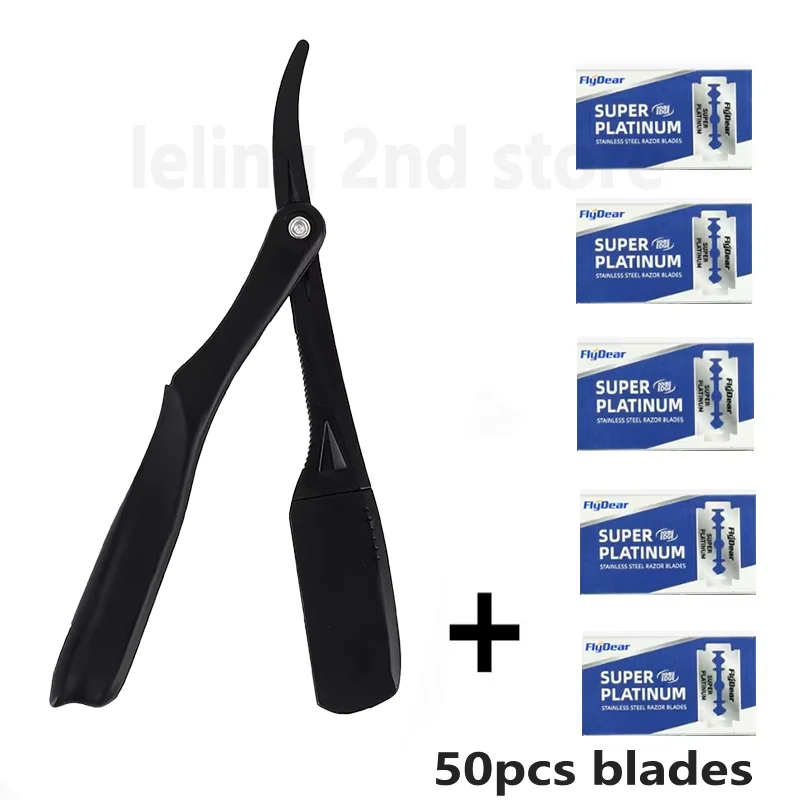 Professional Manual Shaver Straight Plastic Edge Sharp Barber Razor Folding Shaving Beard Cutter With Blade Wholesale