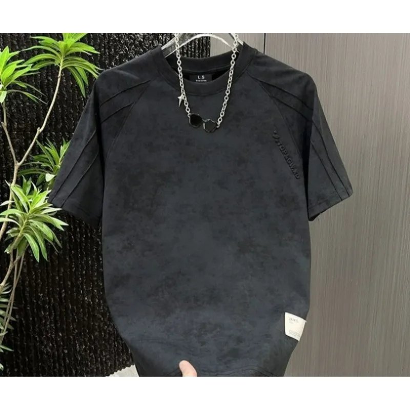Trendy Tie-dyed Short-sleeved T-shirt Men New Summer Simple Versatile Combinations High-end Feel Half-sleeved Base Layer for Men