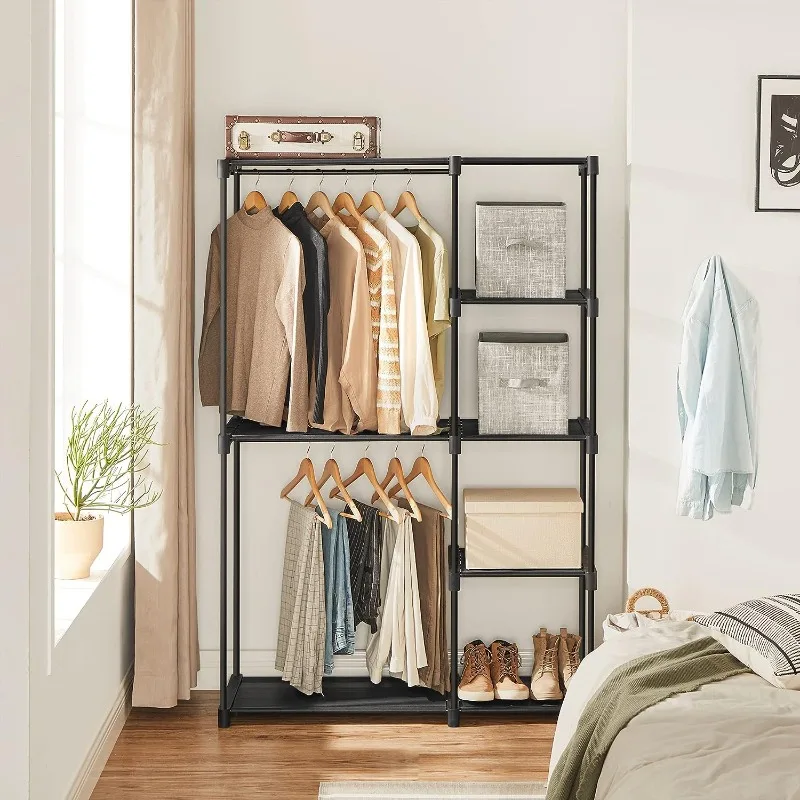 Freestanding Closet Organizer, Clothes Rack with Shelves, Hanging Rods, Storage Organizer, 44.1 x 16.9 x 65 Inches