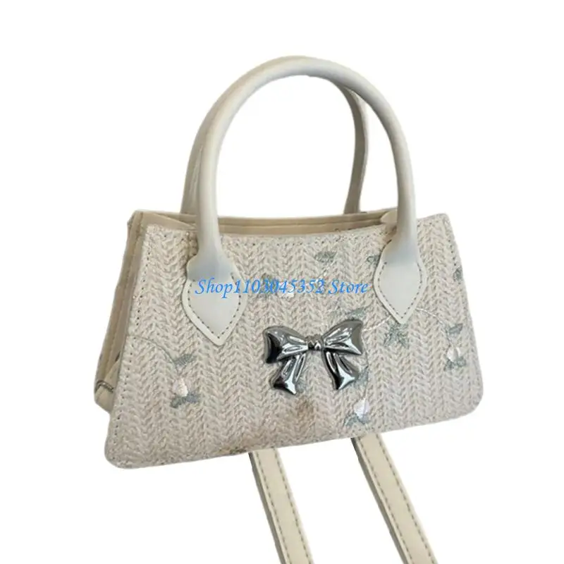 المرأة الأزهار حقيبة الشاطئ حقيبة مربعة حقيبة يد القش جميع مطابقة حقيبة كروسبودي Bowknot حقيبة كتف حقيبة التسوق التي يرجع