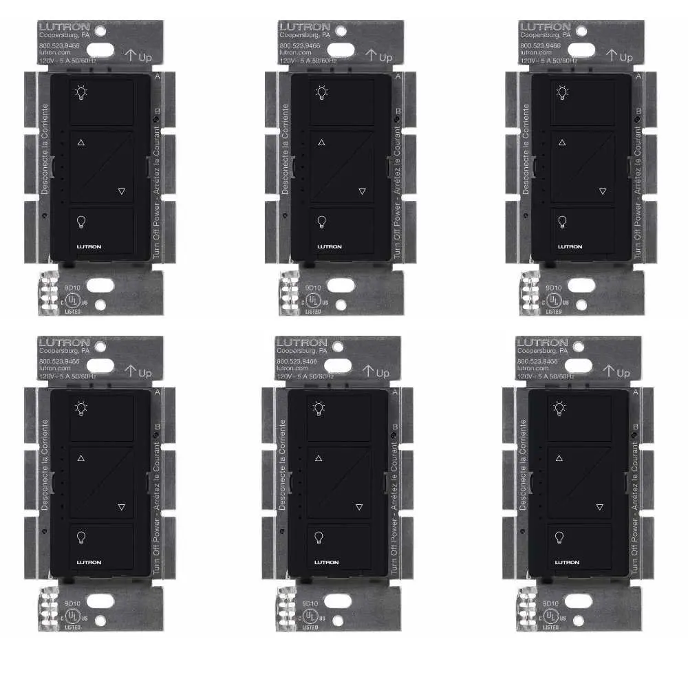 Smart Lighting Dimmer Switch for Wall and Ceiling Lights | PD-6WCL-BL | Black (6-Pack)