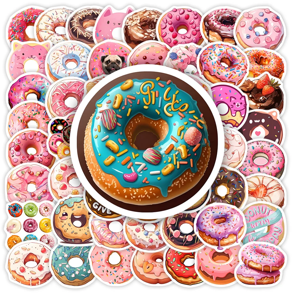 Cute Donut Dessert Stickers Sweets Sprinkles DIY Kids Toy Gift Waterproof Decal for Laptops Phones Bottles Luggage Decorative